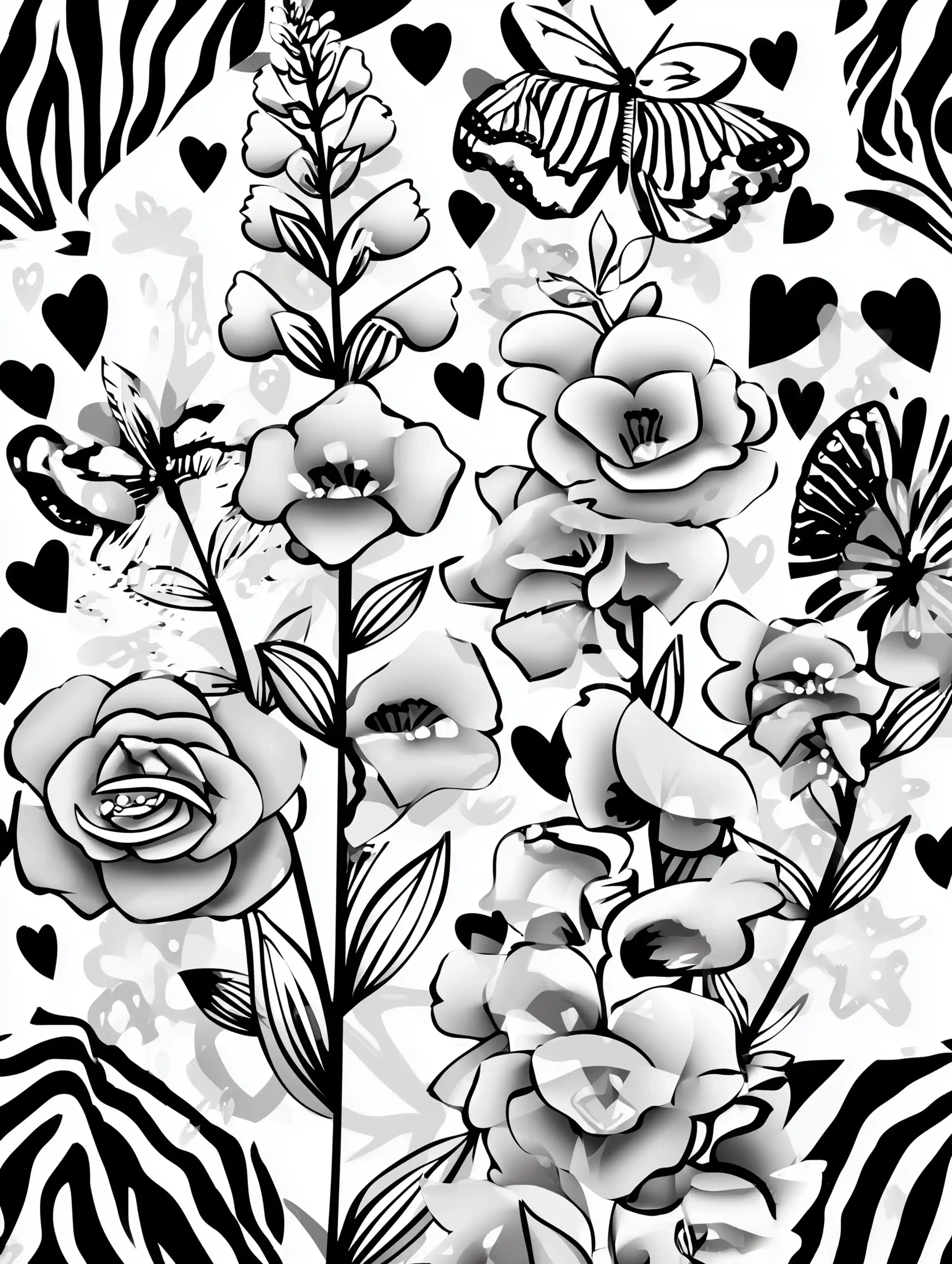 Free printable coloring pages floral featuring a long flower branch with a butterfly